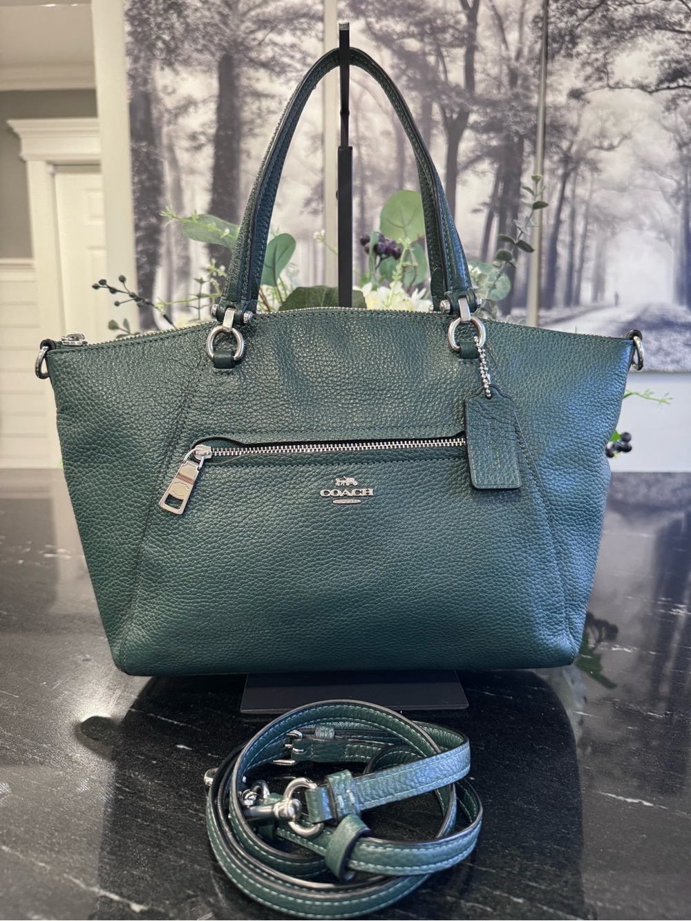🍃COACH Prairie Satchel Pebble Leather Forest Green Crossbody Bag Style 79997 - Picture 2 of 16